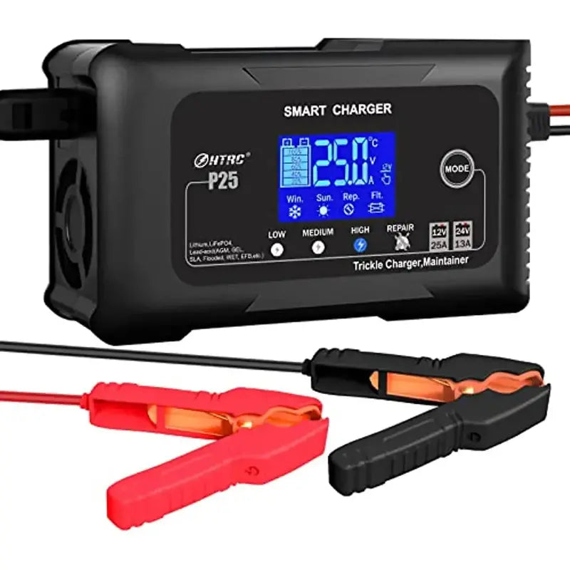 25A Smart Dual-Voltage Battery Charger for Lithium, LiFePO4, AGM, Gel &amp; SLA Batteries ¨C Supports 12V/25A and 24V/13A Applications