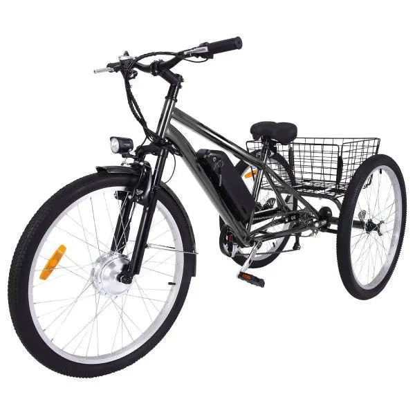26″ Adult Electric Tricycle ¨C 3-Wheel Fat-Tire E-Trike with Basket, 7-Speed Gearing &amp; 350W Motor