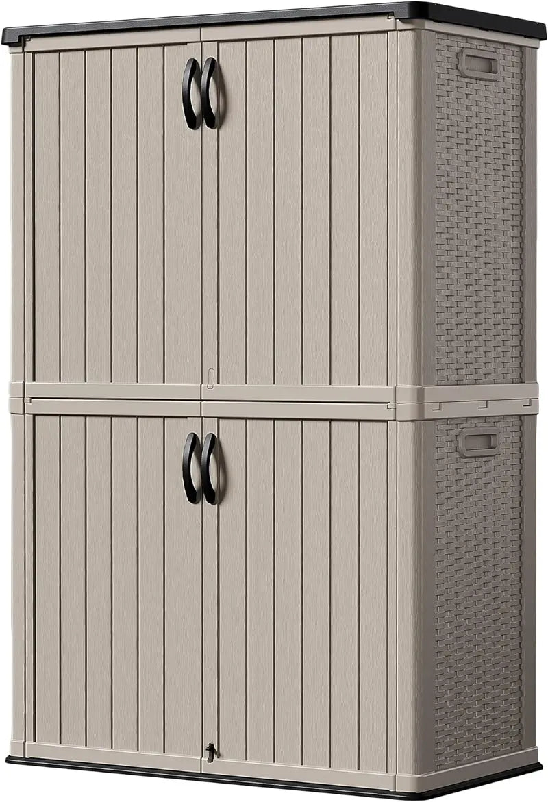 26-Cubic-Foot Lockable Outdoor Storage Cabinet ¨C Weatherproof Patio Tool Shed