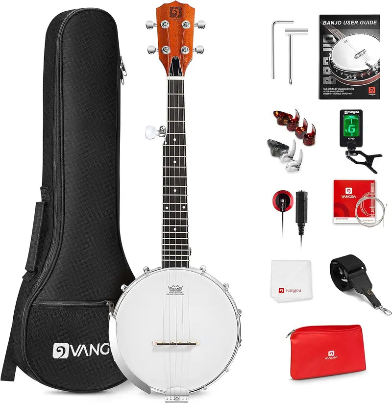 26″ Mini Travel Banjo ¨C Beginner Kit with Remo Head, Open/Closed Back Options &amp; Carry Bag