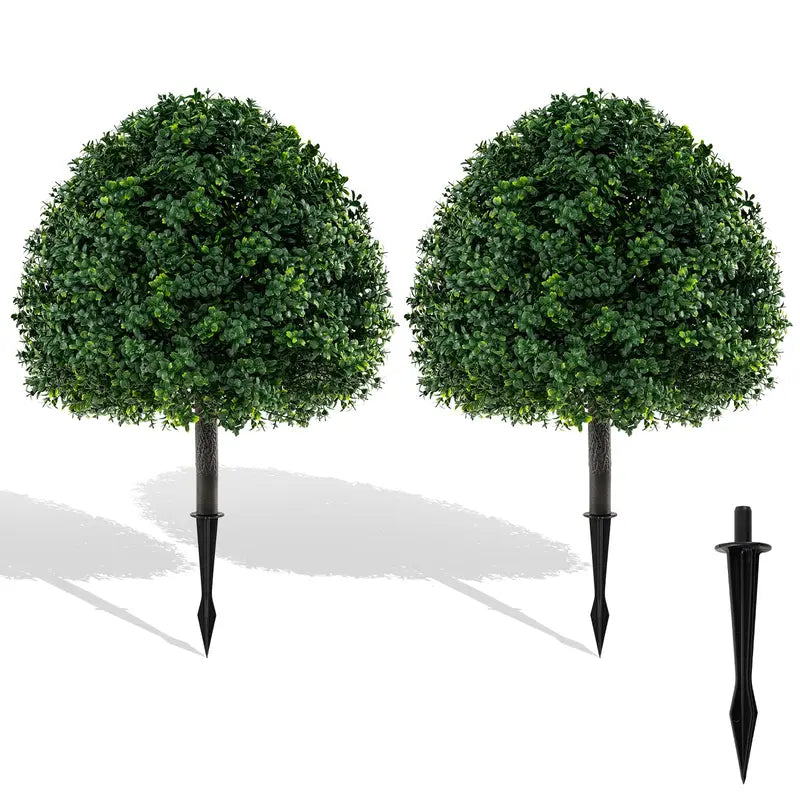 28-Inch Boxwood Topiary Ball Tree ¨C UV-Resistant Faux Shrub Set