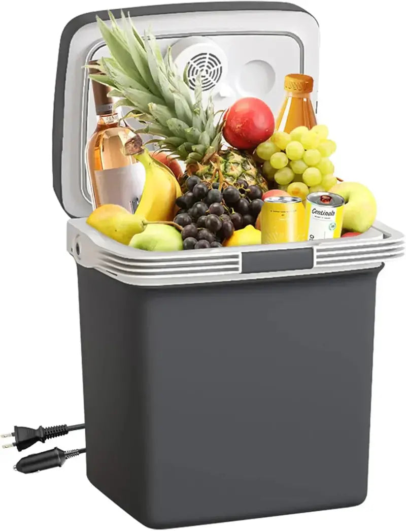 28-Quart Portable Electric Car Fridge: Dual-Zone Cooler &amp; Warmer with 12V/24V/110V Power Options