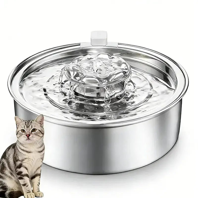2L Automatic Pet Water Fountain ¨C Stainless Steel Bowl, Filtered Flow &amp; Ultra-Quiet Operation