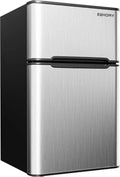 3.2 Cu.Ft 2-Door Mini Refrigerator with Freezer ¨C Space-Saving Design for Dorm, Office or Apartment (Silver)