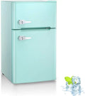 3.2 Cu.Ft Compact Double-Door Mini Fridge with Top-Freezer ¨C Freestanding, Green, Removable Glass Shelves