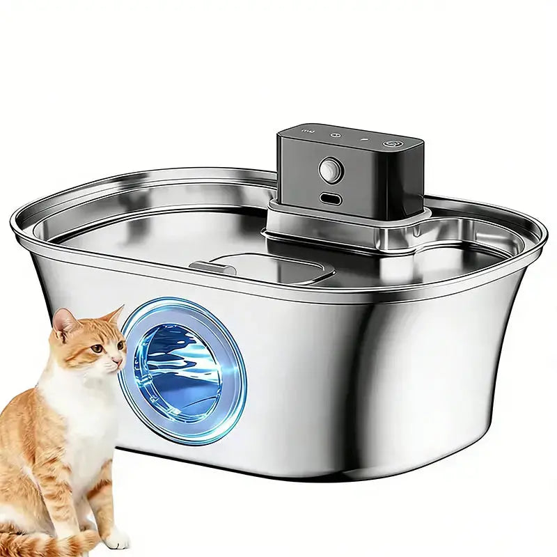 3.2L Cordless Cat Water Fountain ¨C Rechargeable Battery, Motion Detection &amp; Stainless Steel Basin