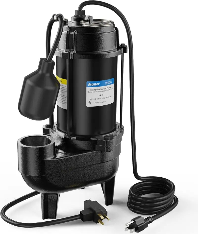 3/4 HP Cast Iron Submersible Sewage Pump ¨C 6400 GPH, Auto Float Switch, 2-Inch NPT Outlet for Basements &amp; Pits