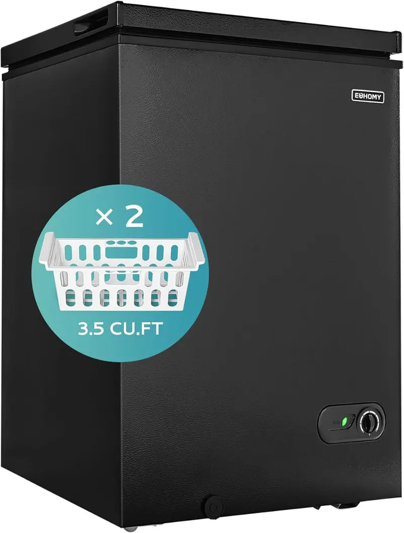 3.5 Cu. Ft. Compact Chest Freezer ¨C Quiet, Energy-Efficient Mini Deep Freezer with 7-Level Thermostat &amp; Removable Basket (Black)