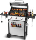 3-Burner Propane Gas Grill ¨C 30,000 BTU Output, Double-Layer Stainless Lid, Cast Iron Grates, Grease Management System