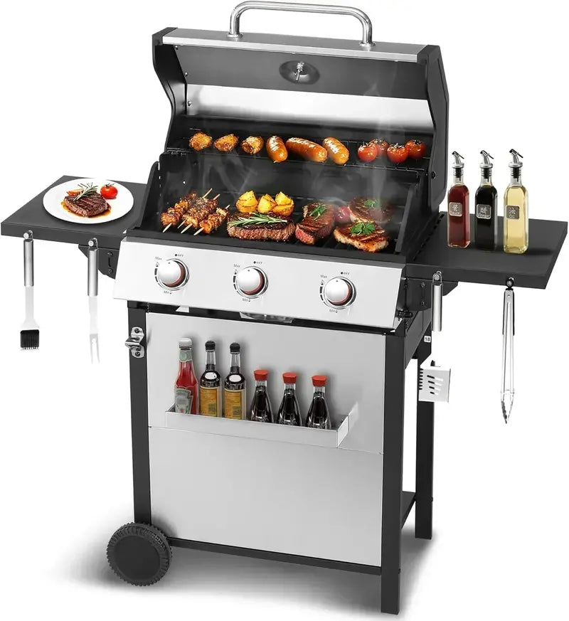 3-Burner Propane Grill ¨C 30,000 BTU Output with Double-Layer Stainless Lid &amp; Grates