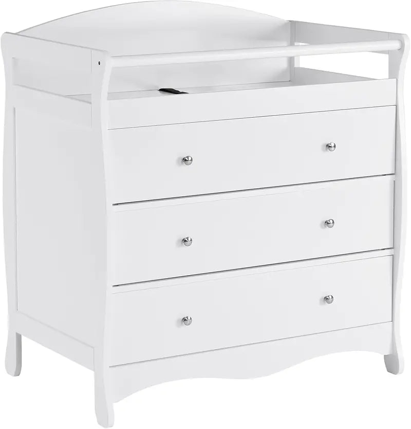 3-Drawer Baby Changing Table Dresser ¨C Nursing Station with Safety Rail, Restraint Strap &amp; Nursery-Ready White Finish