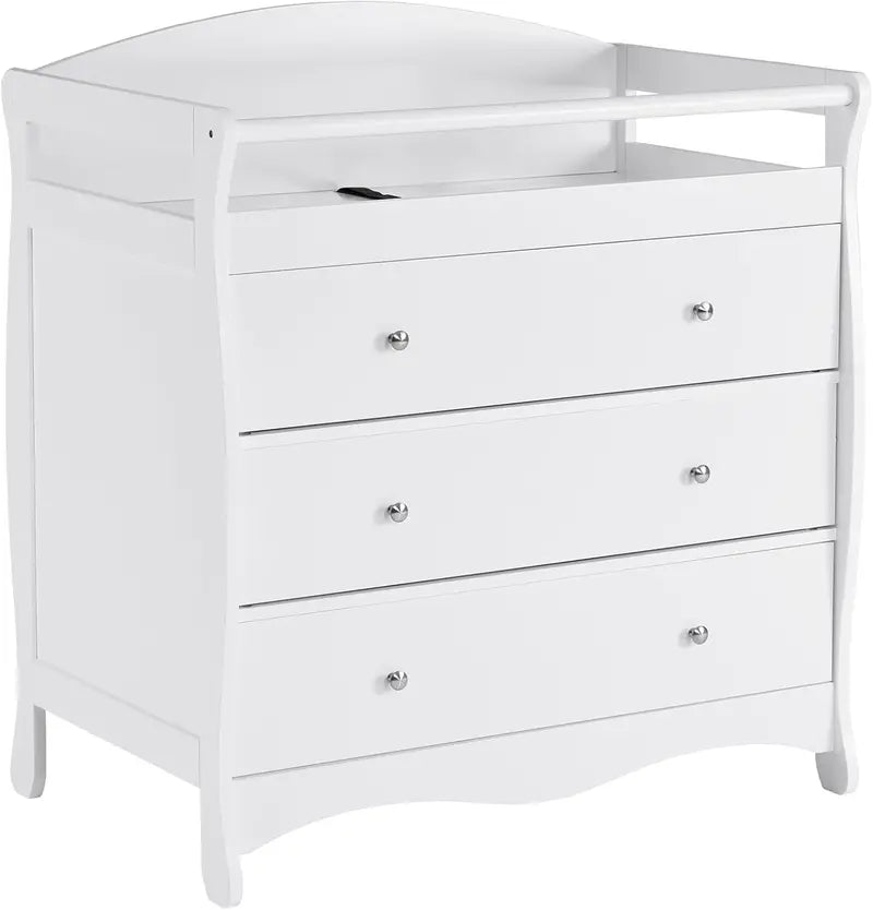 3-Drawer Changing Table Dresser ¨C Infant Nursing Station with Safety Rail, Secure Strap, and Nursery-Ready White Finish