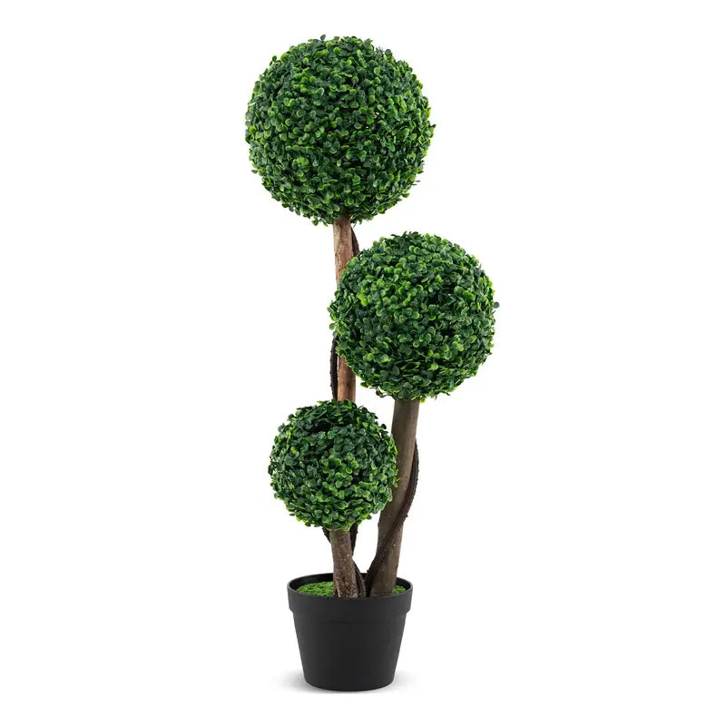 3-Foot Artificial Boxwood Topiary Ball ¨C Realistic Faux Plant on Solid Wood Trunk