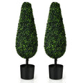 3-Foot Artificial Boxwood Tower Topiaries ¨C Set of 2 Faux Plants in Cement-Weighted Plastic Pots