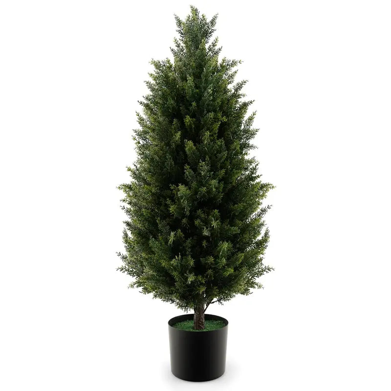 3-Foot Artificial Cedar Topiary ¨C Realistic Faux Cypress Tree in Durable Cement-Finish Planter