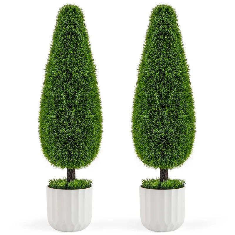 3-Foot Faux Cedar Teardrop Topiary ¨C 2-Pack Potted Artificial Trees