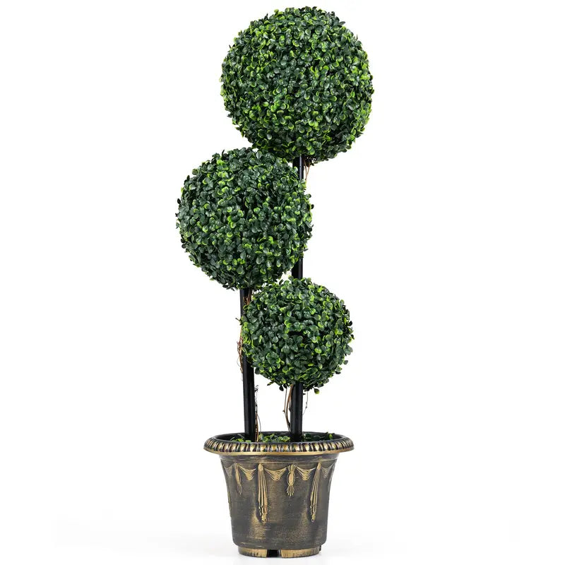 3-Foot Triple-Ball Boxwood Topiary ¨C UV-Resistant Artificial Shrub for Indoor or Outdoor Display (Half-Pack)