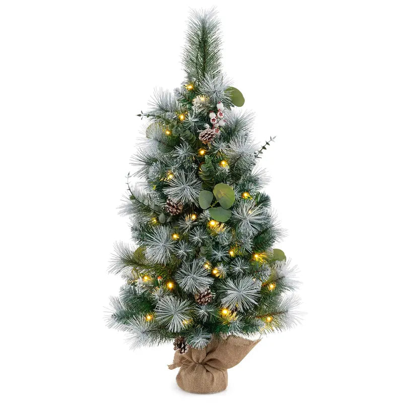 3 ft Flocked Mini Tabletop Christmas Tree ¨C 30 Warm White LEDs, Auto-Timer, 98 Snow-Flocked PVC/Pine Tips