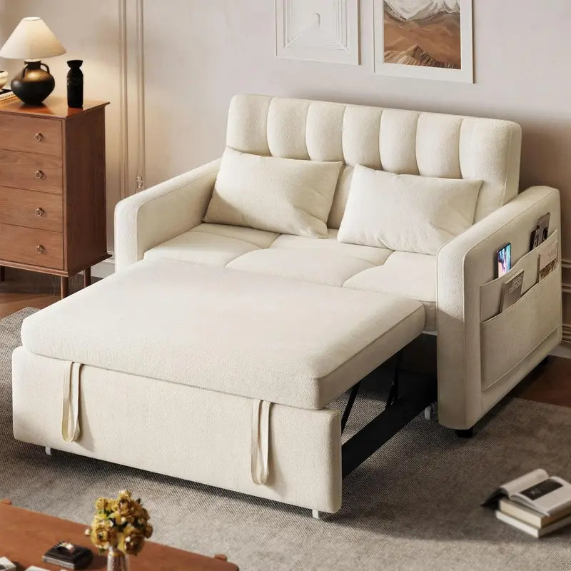 3-in-1 Convertible Loveseat Sofa Bed ¨C 55″ Cat-Scratch-Resistant Fabric with Adjustable Backrest (Grey)