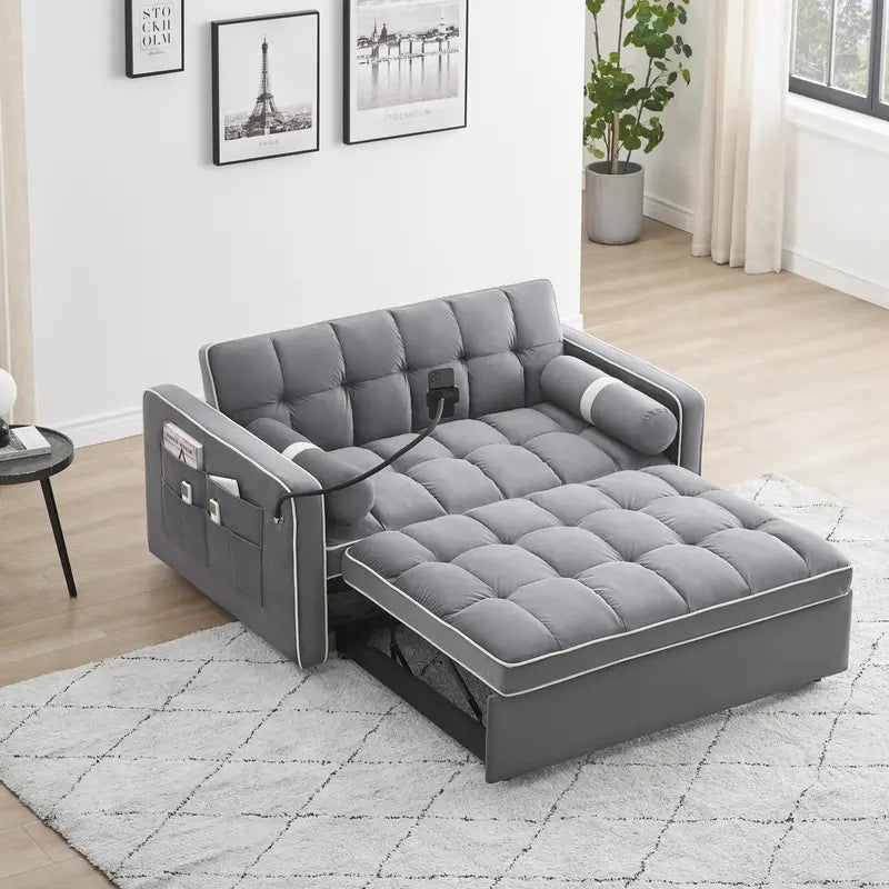 3-in-1 Velvet Sleeper Sofa Bed ¨C Compact Tufted Loveseat with Pull-Out Mattress