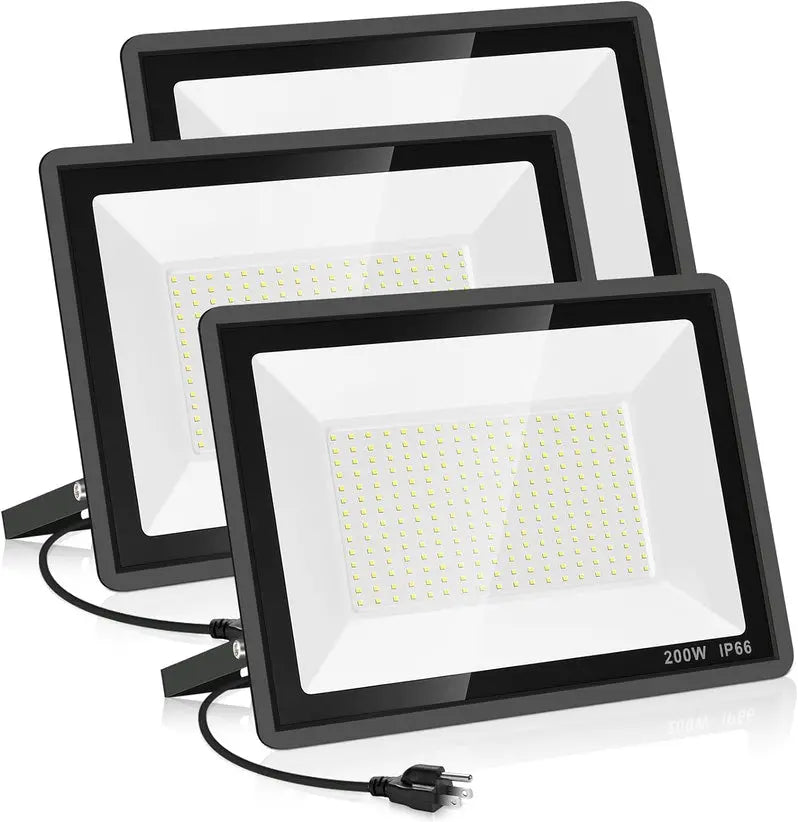 3-Pack Super-Bright 200W LED Flood Lights ¨C IP66 Waterproof Exterior Security Lighting, 22,800 Lumens, 5000K Daylight White for Yard, Garden &amp; Sports Areas