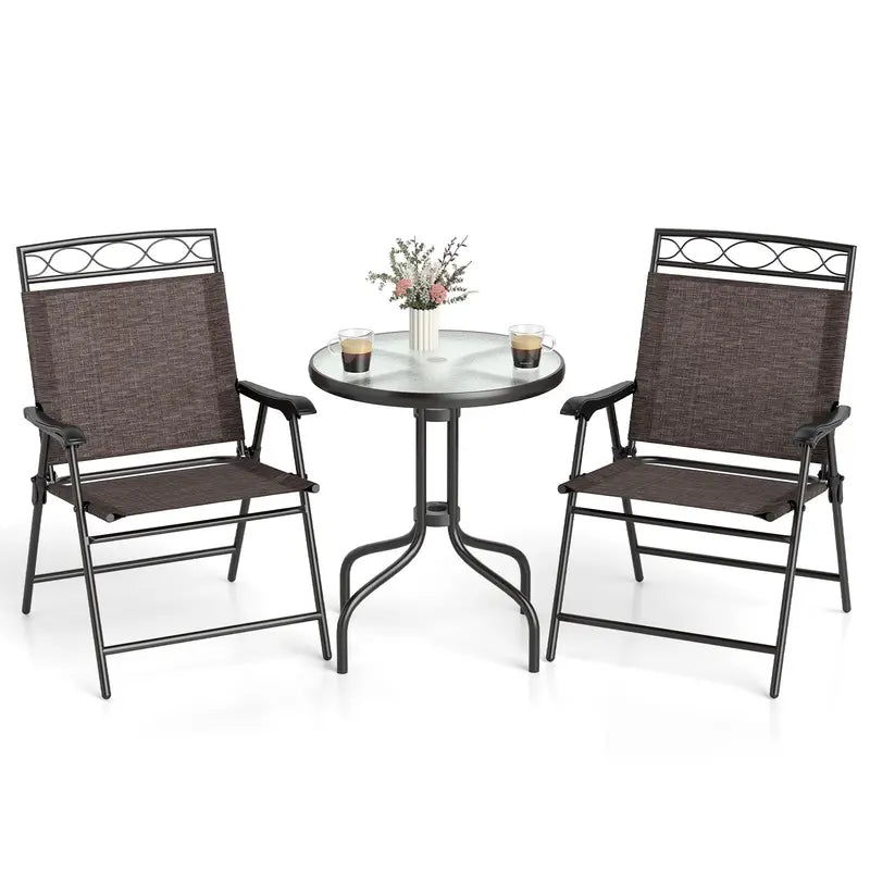3-Piece Outdoor Bistro Set ¨C Includes Table, Two Chairs &amp; Umbrella Hole (1.57″) for Compact Patios