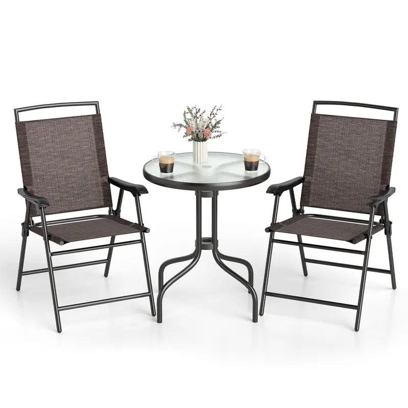 3-Piece Outdoor Bistro Set ¨C Tempered Glass Table + Two Matching Chairs