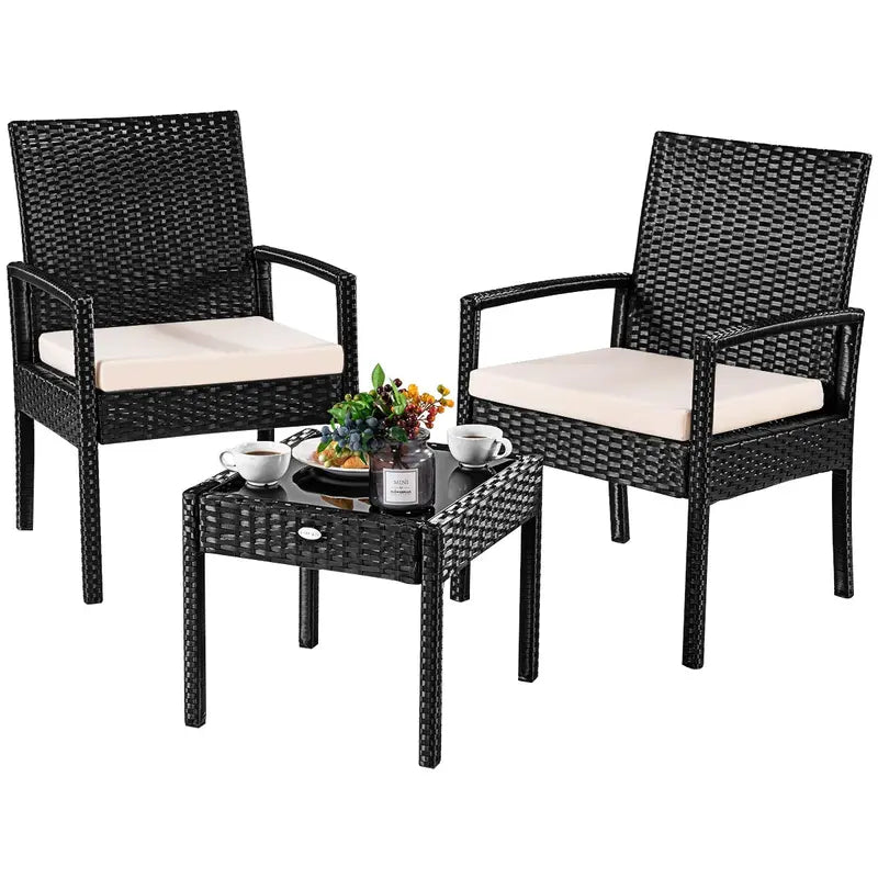 3-Piece Outdoor Rattan Patio Furniture Set ¨C Wicker Conversation Set for Garden or Backyard