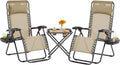 3-Piece Portable Zero-Gravity Outdoor Lounge Set with Side Table