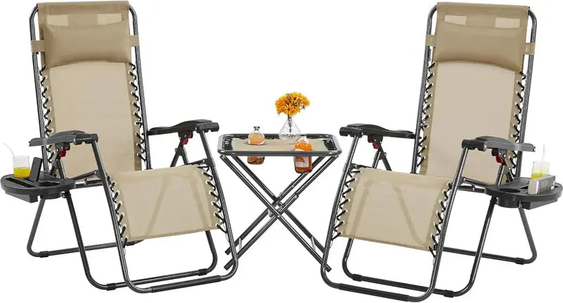 3-Piece Portable Zero-Gravity Outdoor Lounge Set with Side Table