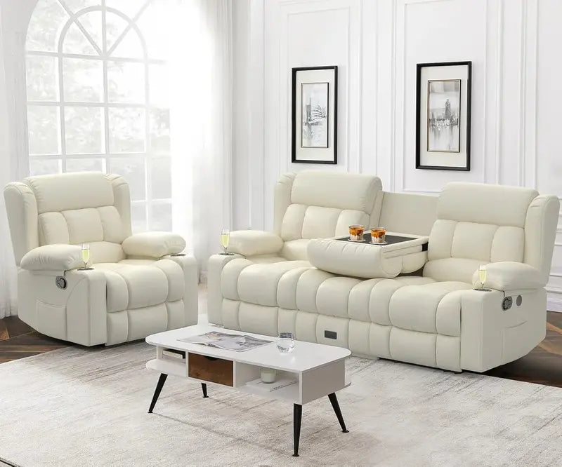 3-Seat Manual Reclining Sofa ¨C Storage Drawer, USB Charging Ports &amp; Cup Holders