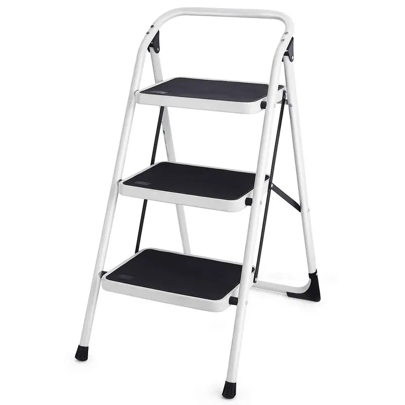 3-Step Folding Steel Stepladder ¨C Heavy-Duty, 340-Lb Capacity, Space-Saving Design
