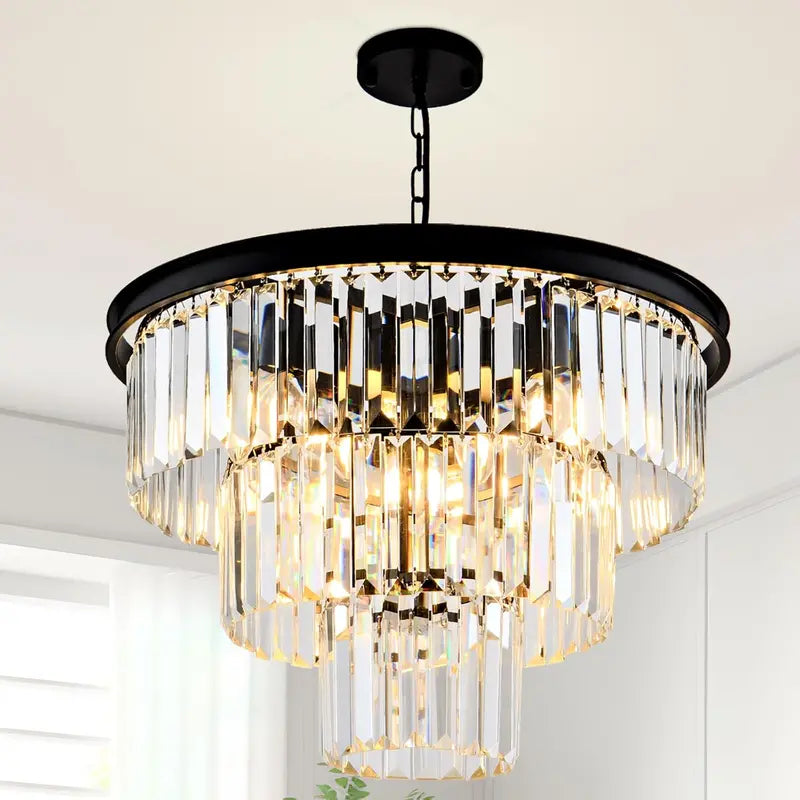 3-Tier K9 Crystal Chandelier ¨C Sparkling Multi-Level Pendant with Premium Glass Accents