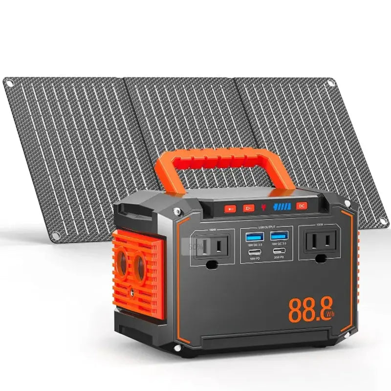 30W Solar-Powered Portable Generator ¨C 150W Peak Output with AC Outlet &amp; Integrated Panel