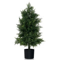 31.5-Inch Outdoor Artificial Cedar Topiary ¨C Potted Fake Cypress Tree with Heavy-Duty Cement-Plastic Planter