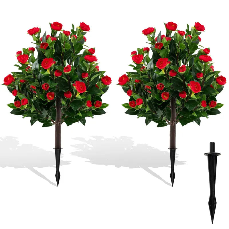 31-Inch Artificial Camellia Tree Set ¨C 2-Piece Fake Floral Display