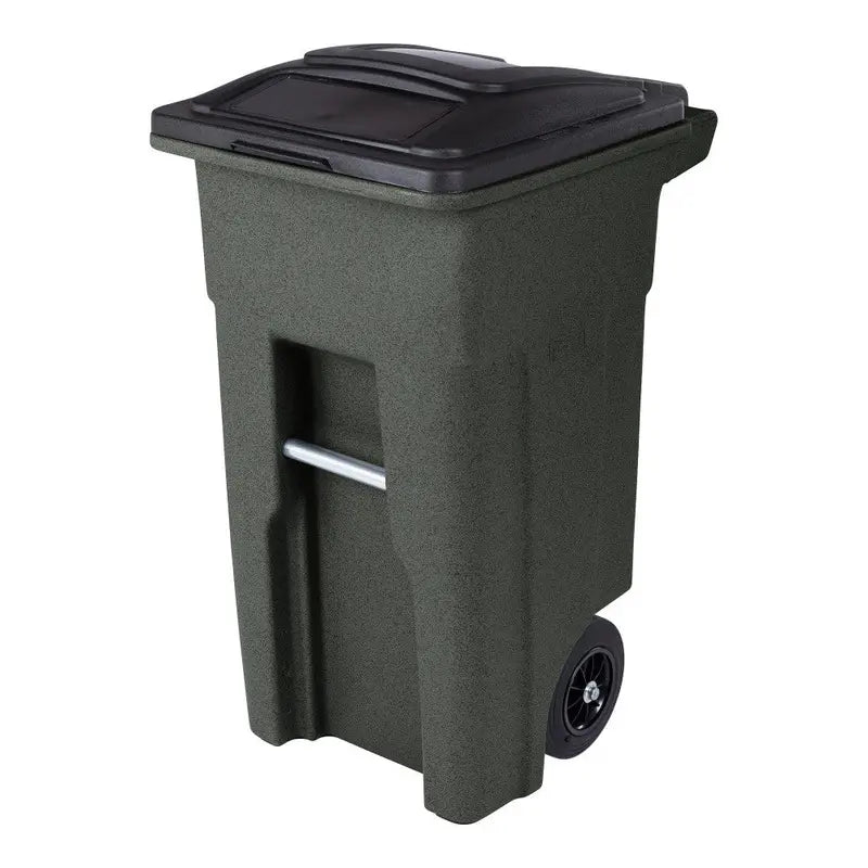 32-Gallon Quiet-Wheel Recycling Bin ¨C Greenstone Finish, Attached Lid, Durable Indoor/Outdoor Trash Can