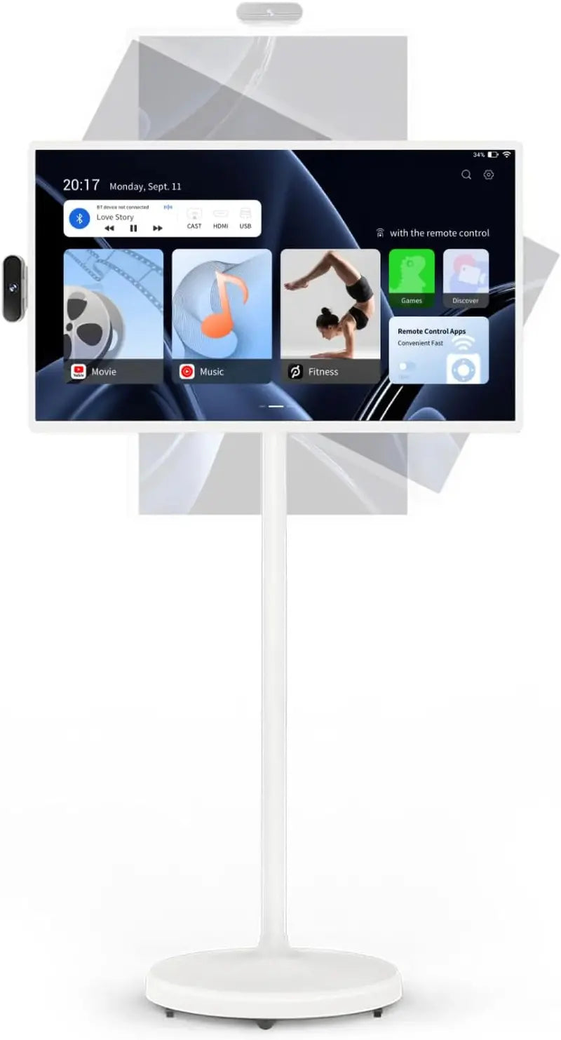 32-Inch Portable Android TV on Wheels ¨C 1080P FHD, Rotatable Touchscreen, Voice Remote, Built-in Battery