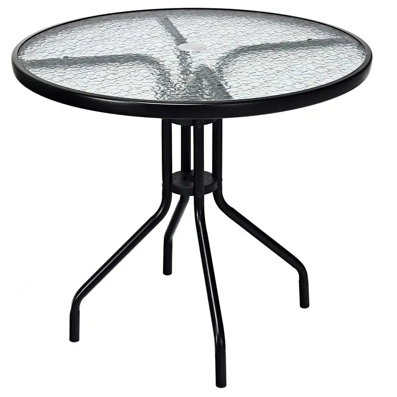 32-Inch Round Patio Dining Table ¨C Tempered Glass Top on Powder-Coated Steel Frame
