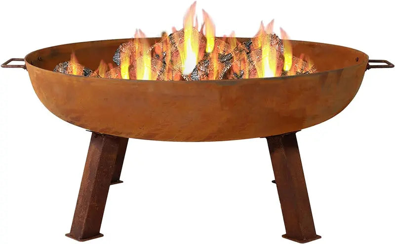 34-Inch Rustic Cast Iron Outdoor Fire Pit Bowl ¨C Oxidized Finish with Heavy-Duty Handles