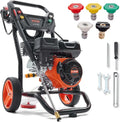 3400 PSI Aluminum-Pump Gas Pressure Washer ¨C 2.6 GPM, 5 QC Nozzles, Spray Gun &amp; Wand for Vehicles, Patios &amp; Exterior Surfaces
