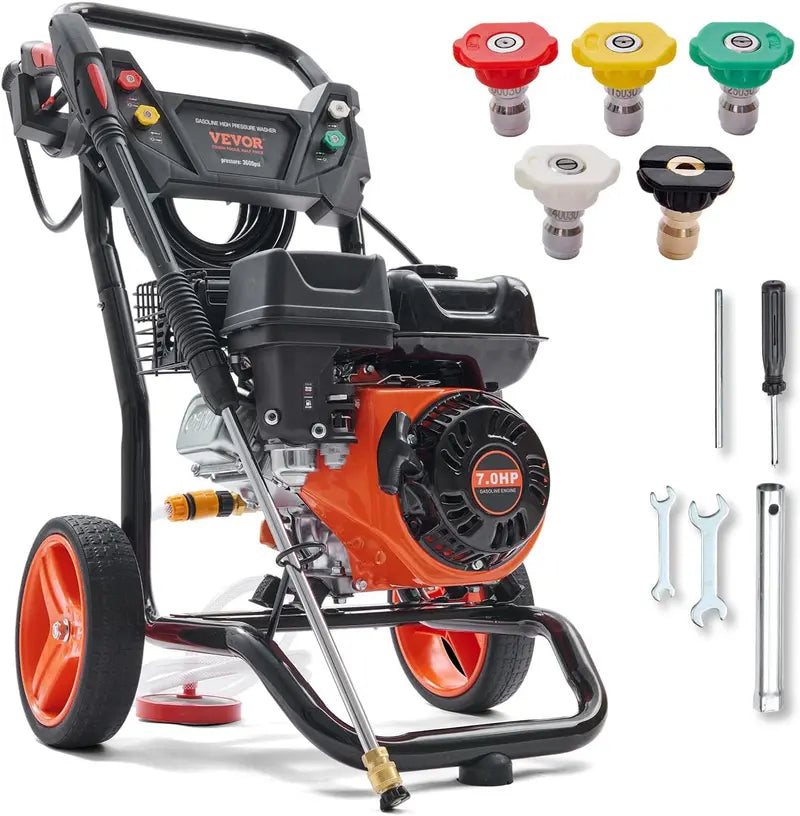 3400 PSI Aluminum-Pump Gas Pressure Washer ¨C 2.6 GPM, 5 QC Nozzles, Spray Gun &amp; Wand for Vehicles, Patios &amp; Exterior Surfaces