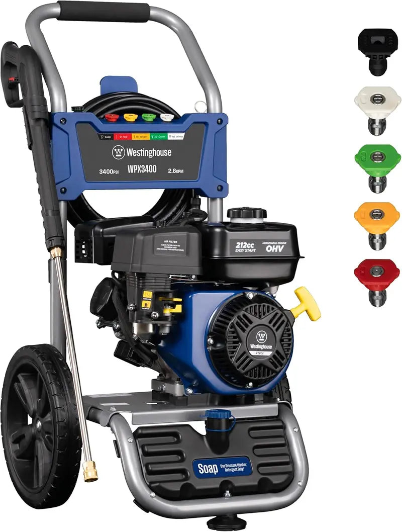 3400 PSI Gas-Powered Pressure Washer ¨C 2.6 GPM, Onboard Detergent Tank, 5-Point Nozzle System, CARB-Certified Cleaning for Vehicles, Decks, Driveways &amp; More