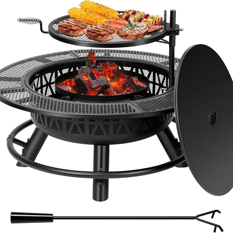 35-Inch Outdoor Cooking Grill and Wood-Burning Fire Pit Combo