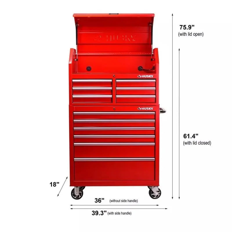 36-Inch 12-Drawer Tool Storage Cabinet ¨C Heavy-Duty Steel Chest and Top-Mounted Cabinet Combo Set