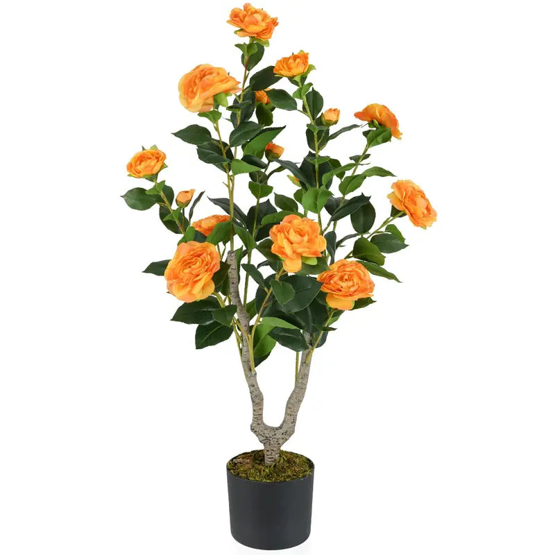 36-Inch Faux Camellia Tree ¡ª Blooming Artificial Plant in Nursery-Style Pot