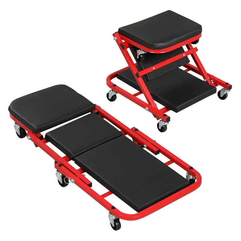 36-Inch Folding Automotive Creeper with Cushioned Seat and Six Swivel Casters