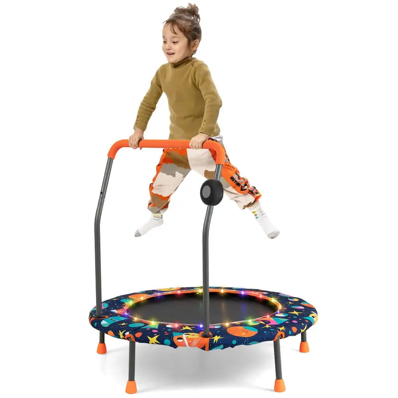 36-Inch LED-Trimmable Kids Trampoline with Bluetooth Speaker &amp; Safety Net