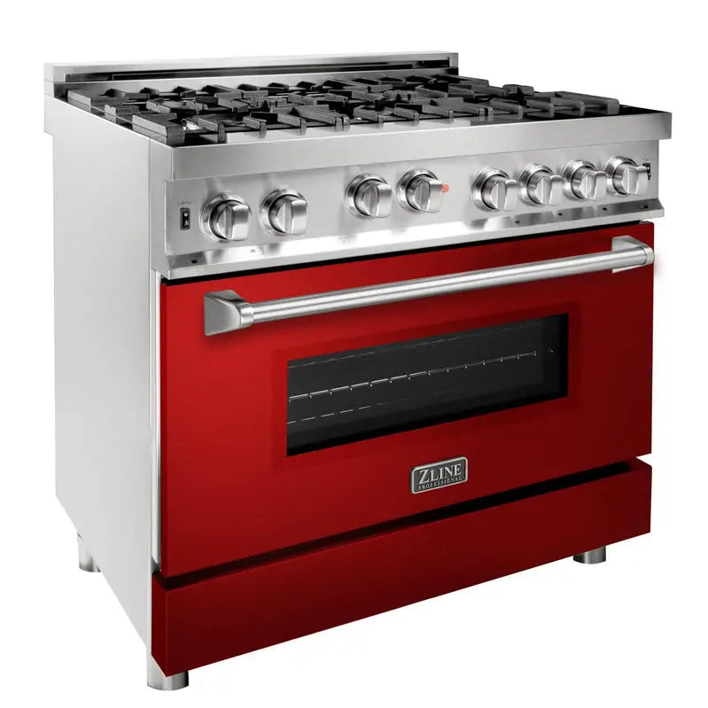 36-Inch Professional Dual-Gas Range with Red Gloss Finish and Sealed Burners
