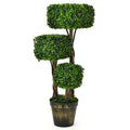 36-Inch Triple-Square Boxwood Topiary Tree ¨C Architectural Artificial Plant with Cement Base